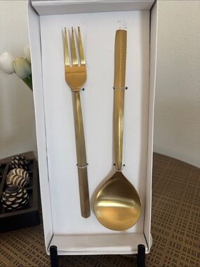 Gold Serving Spoon and Fork Set by
